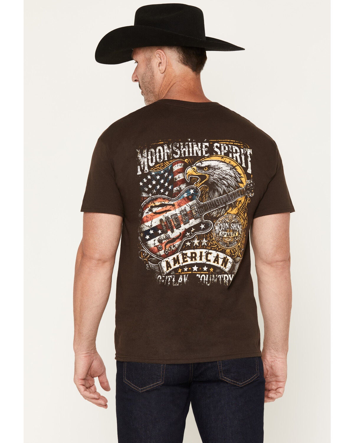 Moonshine Spirit&reg; Men's American Outlaw Short Sleeve Graphic T-Shirt, Chocolate, hi-res