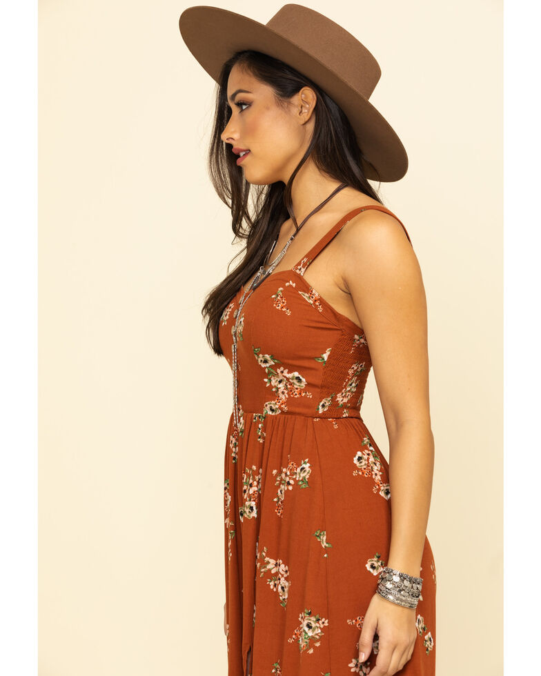 Shyanne Women S Brown Floral Button Slit Midi Dress Sheplers