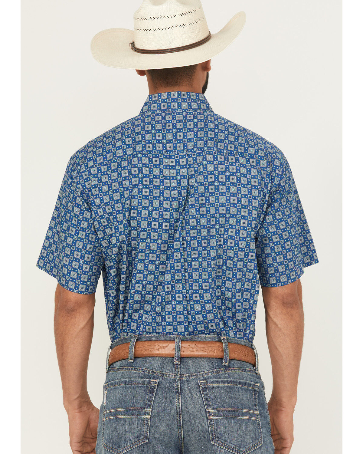 Image #4 - Cinch Men's Geo Print Short Sleeve Button-Down Western Shirt, Blue, hi-res