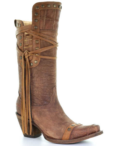 Image #1 - Corral Women's Vintage Gold Studded Western Boots - Snip Toe, , hi-res