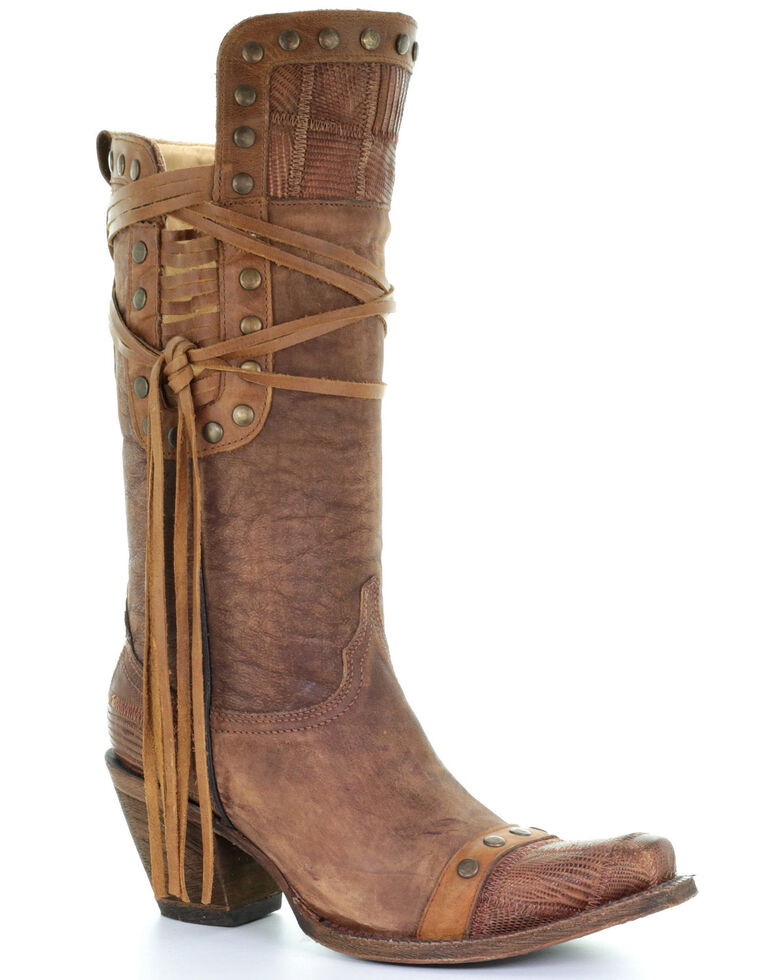 Corral Women's Vintage Gold Studded Western Boots - Snip Toe, Brown, hi-res