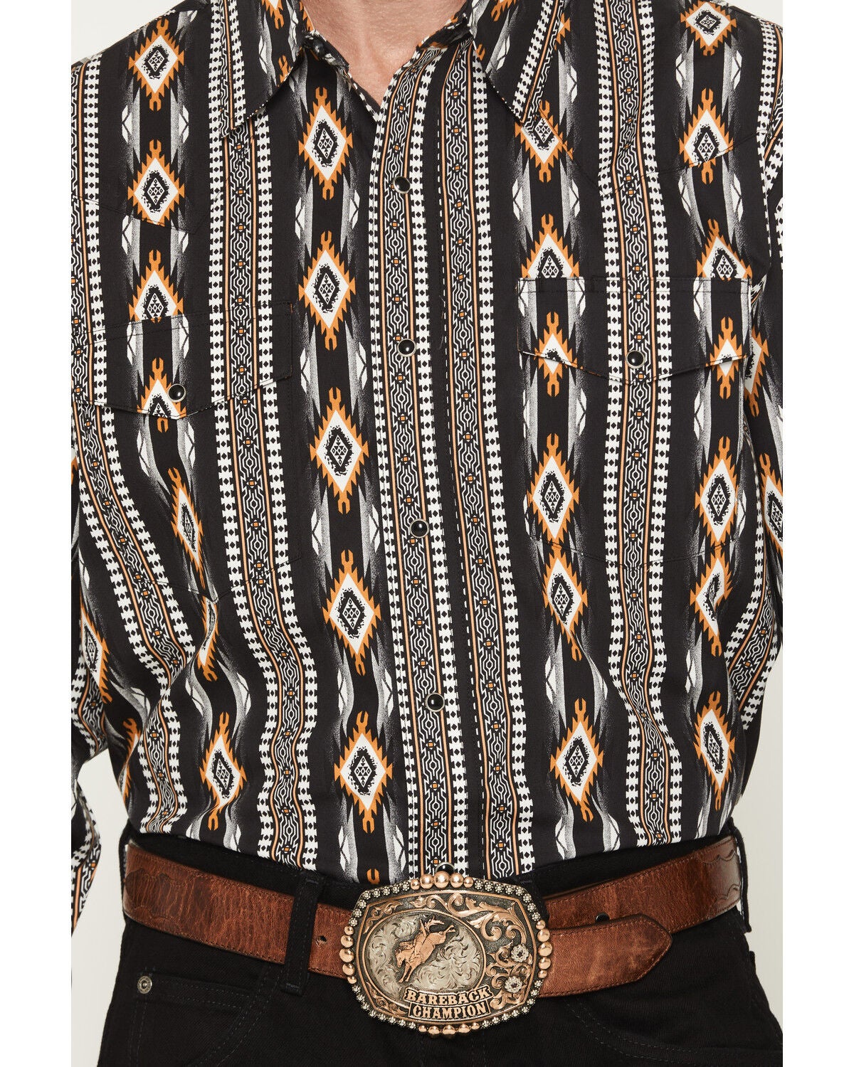 Image #3 - Wrangler Men's Checotah Southwestern Print Long Sleeve Snap Western Shirt - Tall, Black, hi-res