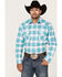 Rough Stock By Panhandle Men's Stretch Ombre Plaid Long Sleeve Snap Western Shirt , Aqua, hi-res