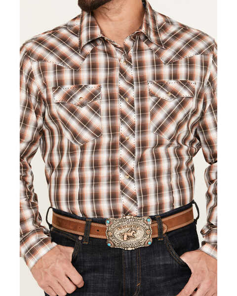 Image #3 - Wrangler Men's Plaid Print Long Sleeve Western Snap Shirt, Brown, hi-res