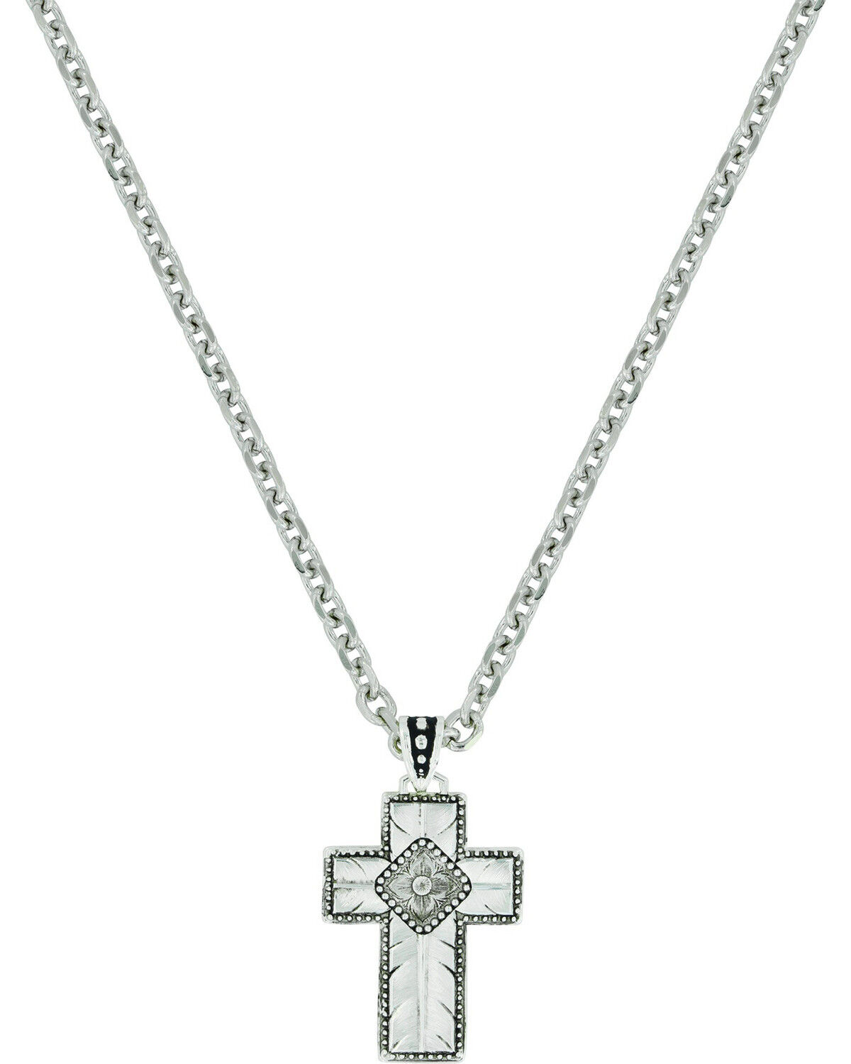 Image #1 - Montana Silversmiths Women's Banded Feathered Cross Necklace, Silver, hi-res