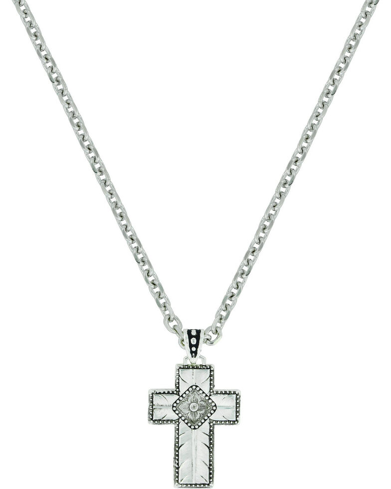 Montana Silversmiths Women's Banded Feathered Cross Necklace , Silver, hi-res