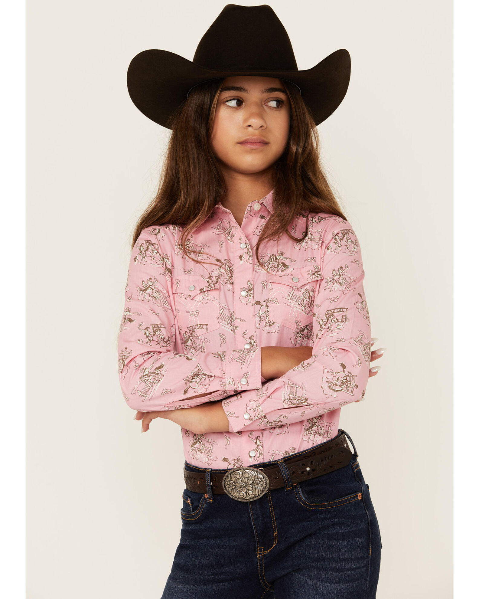 Panhandle Girls Rodeo Print Long Sleeve Pearl Snap Western Shirt Sheplers