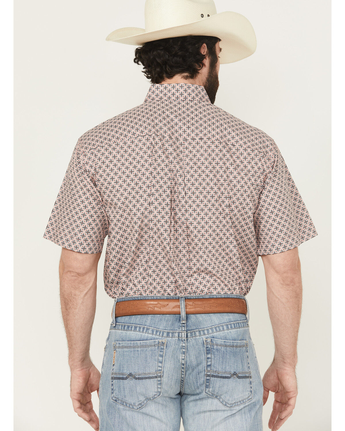 Image #4 - Cinch Men's Floral Geo Print Short Sleeve Button-Down Western Shirt, Pink, hi-res