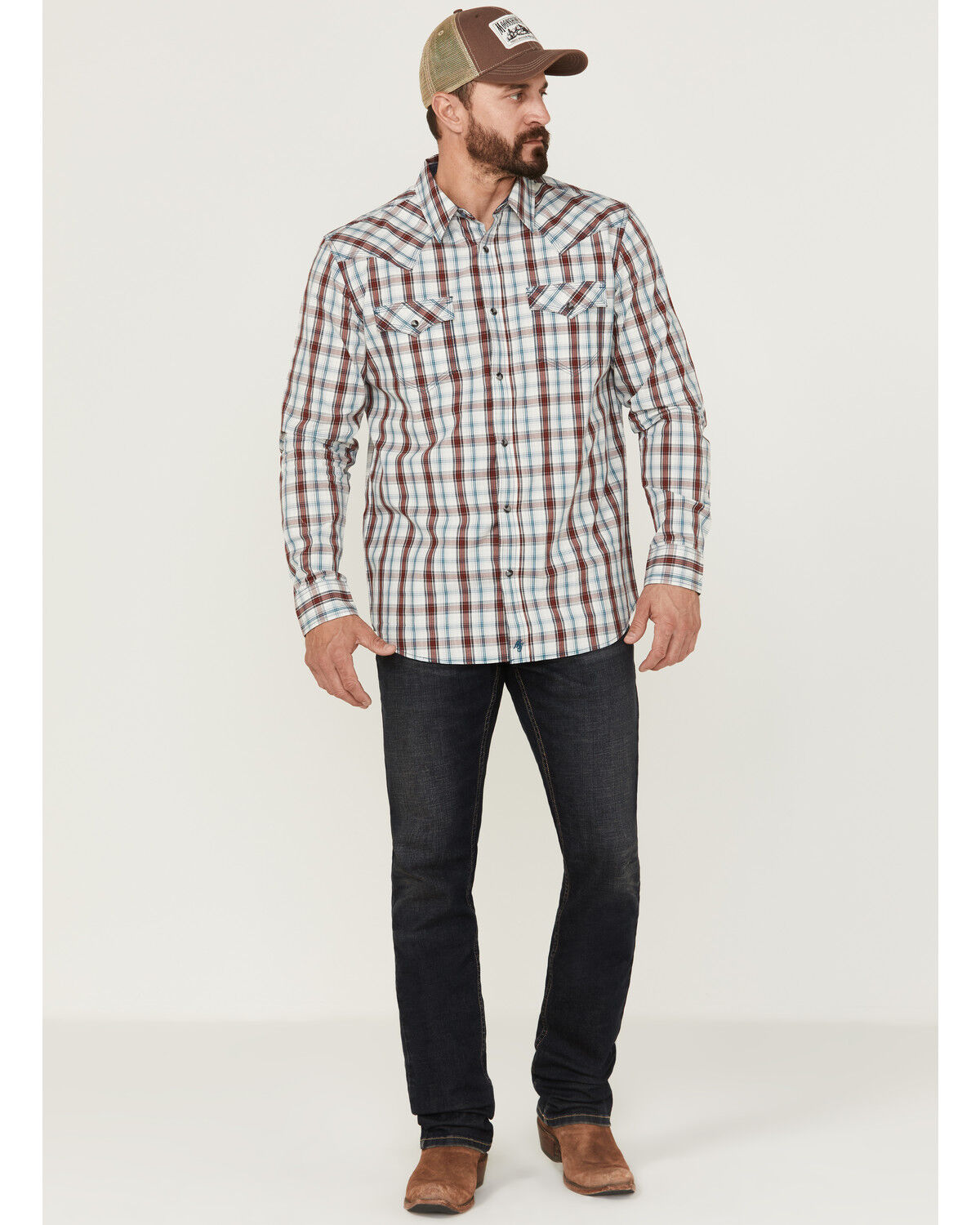 Image #2 - Moonshine Spirit Men's Burning Man Plaid Long Sleeve Snap Western Shirt, White, hi-res