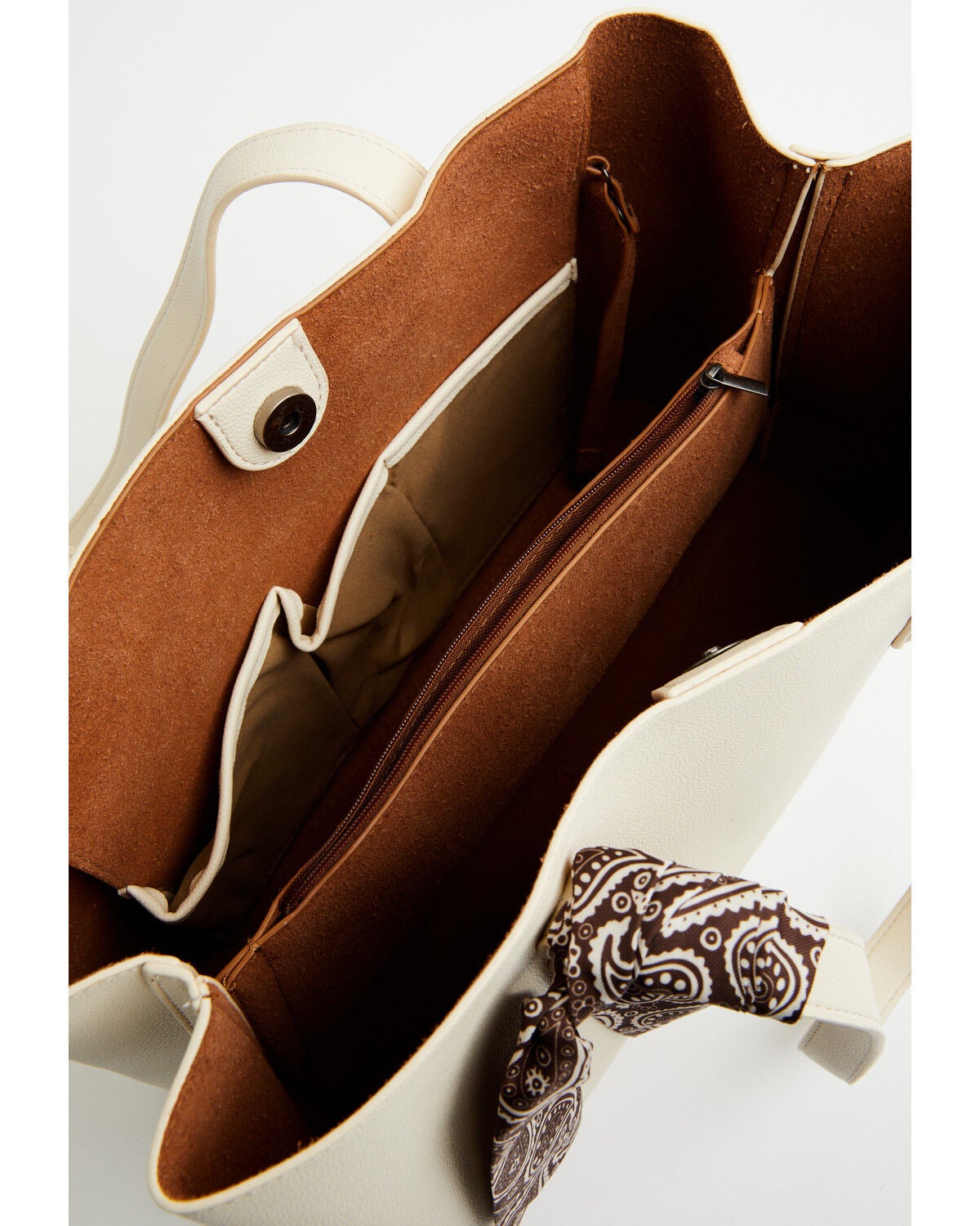 Image #4 - Justin Women's Paisley Print Scarf Tote Bag, Cream, hi-res