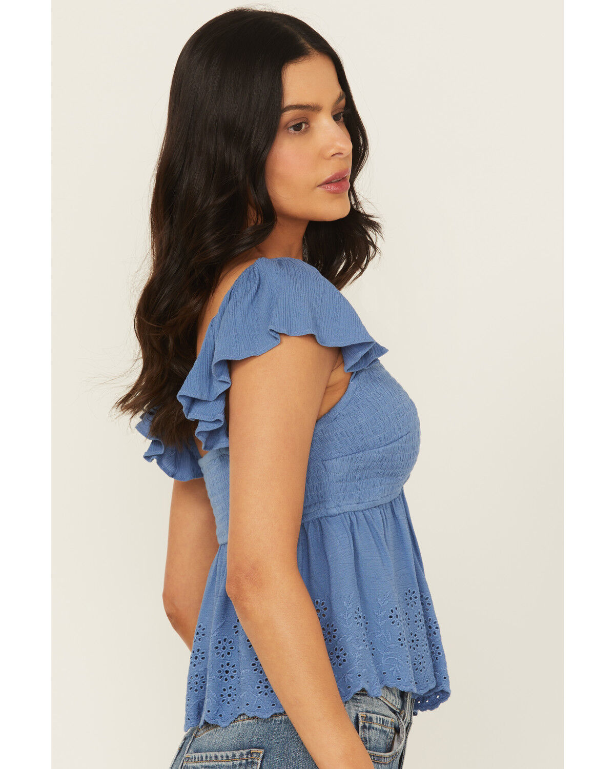 Image #2 - Cleo + Wolf Women's Elizabeth Peplum Top, Steel Blue, hi-res