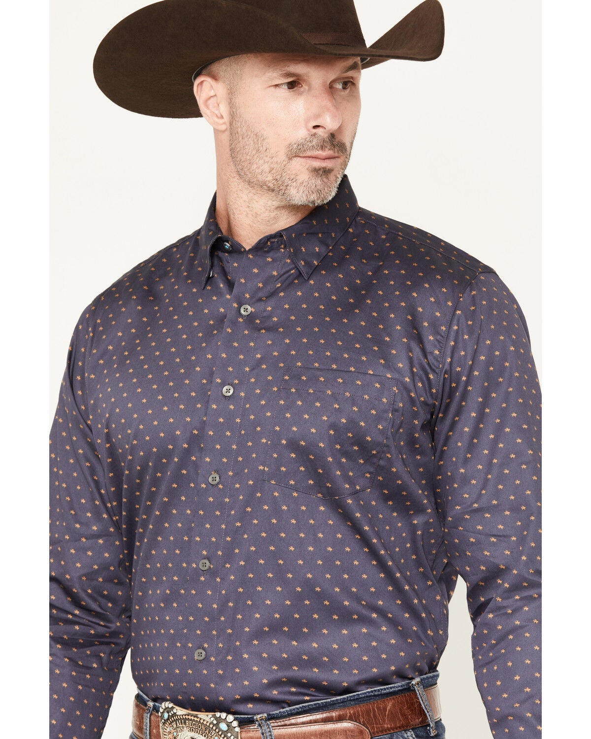 Image #2 - Wrangler X Cody Johnson Men's Horse Print Long Sleeve Button-Down Western Shirt, Navy, hi-res