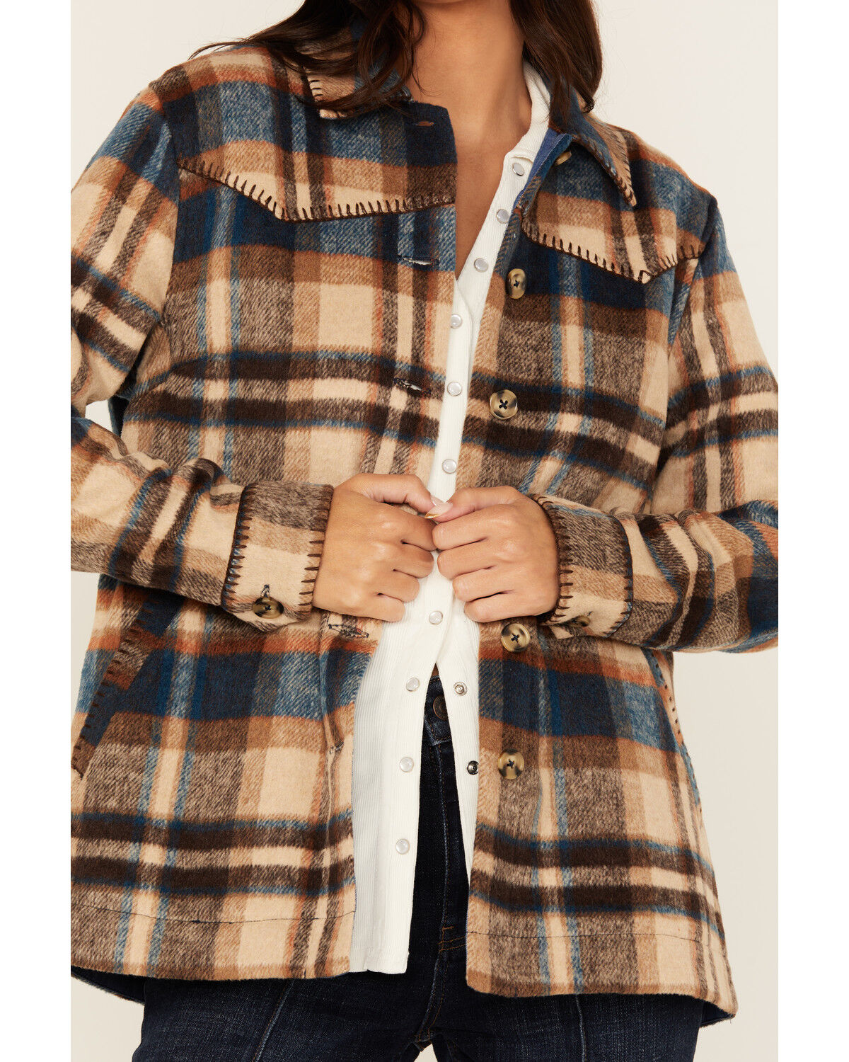 Image #3 - Idyllwind Women's Dowlan Plaid Print Shacket, Indigo, hi-res
