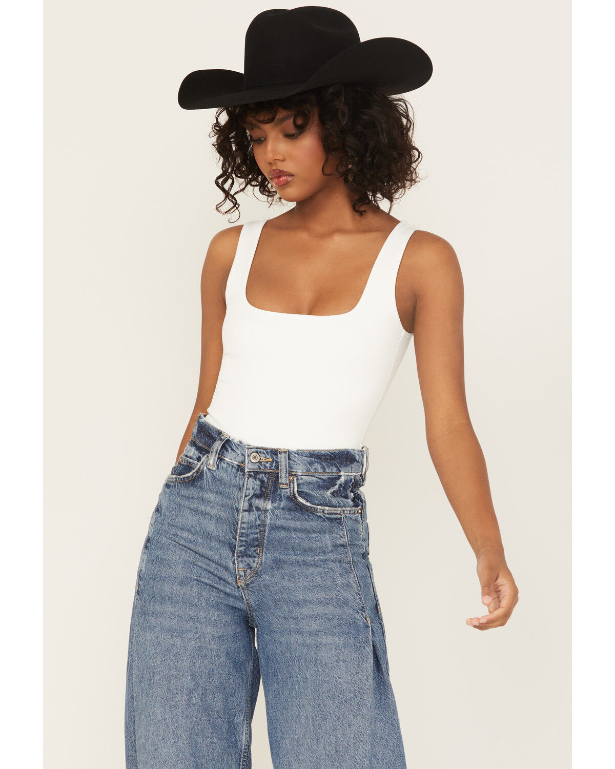 Image #1 - Good American Women's Scuba Solid Sleeveless Bodysuit, White, hi-res