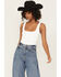 Image #1 - Good American Women's Scuba Solid Sleeveless Bodysuit, White, hi-res
