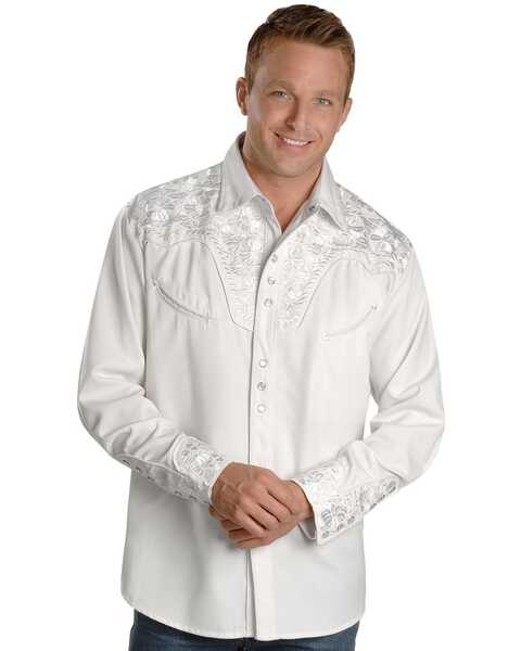 Image #1 - Scully White Floral Embroidery Retro Western Shirt - Big & Tall, White, hi-res