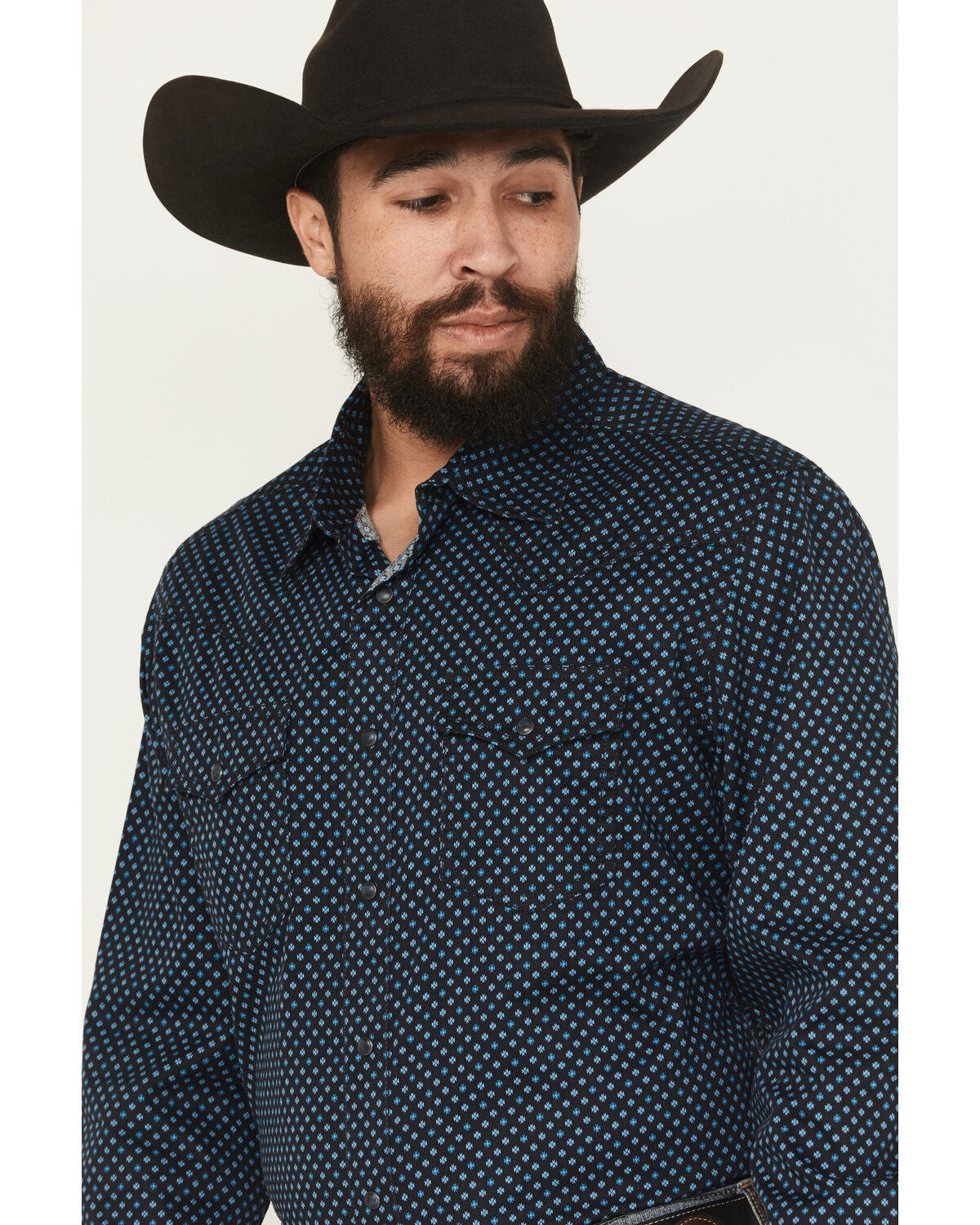 Image #2 - Wrangler Retro Men's Geo Print Long Sleeve Snap Western Shirt, Navy, hi-res