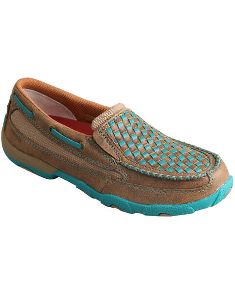 Image #1 - Twisted X Women's Bomber Brown & Turquoise Check Driving Mocs, Brown, hi-res
