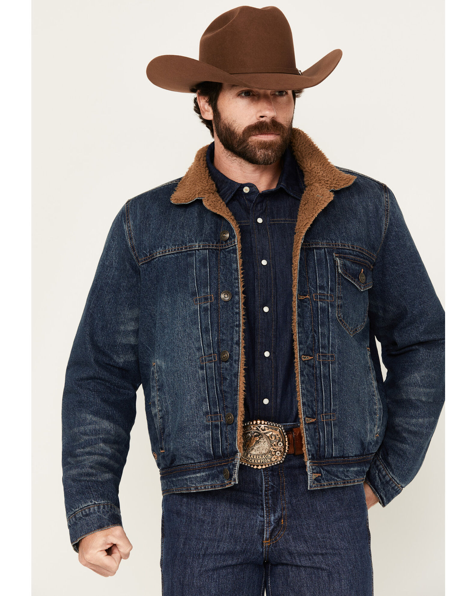 Sheepskin lined jean jacket on sale