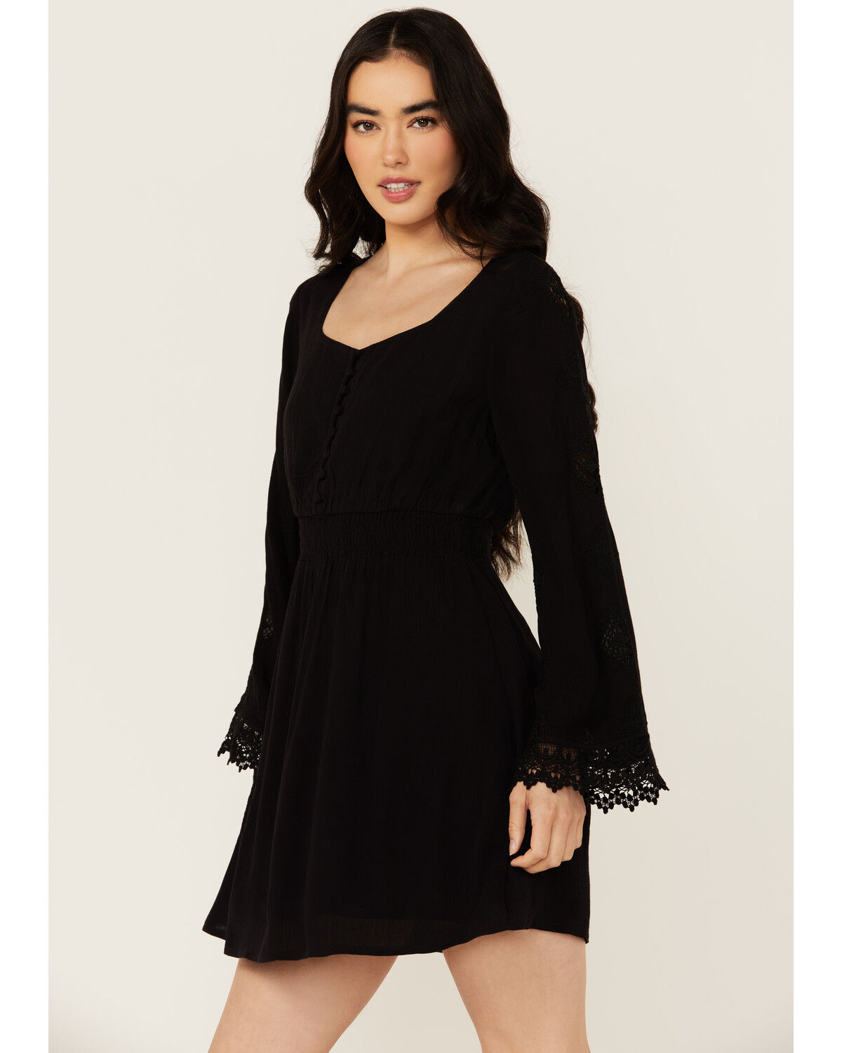 Image #1 - Idyllwind Women's Scotts Lace Long Sleeve Mini Dress, Black, hi-res