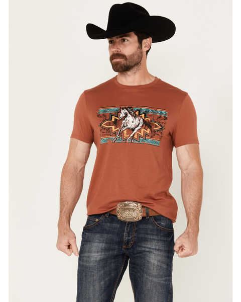 Rock & Roll Denim Men's Southwestern Horse Short Sleeve Graphic T-Shirt, Rust Copper, hi-res
