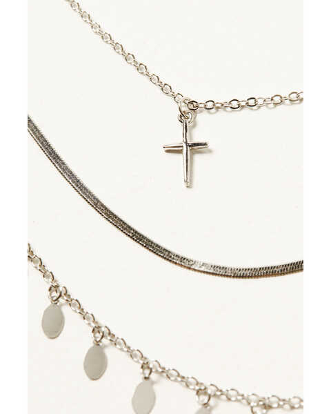 Image #2 - Shyanne Women's Layered Chain Cross and Dangle Necklace , Silver, hi-res