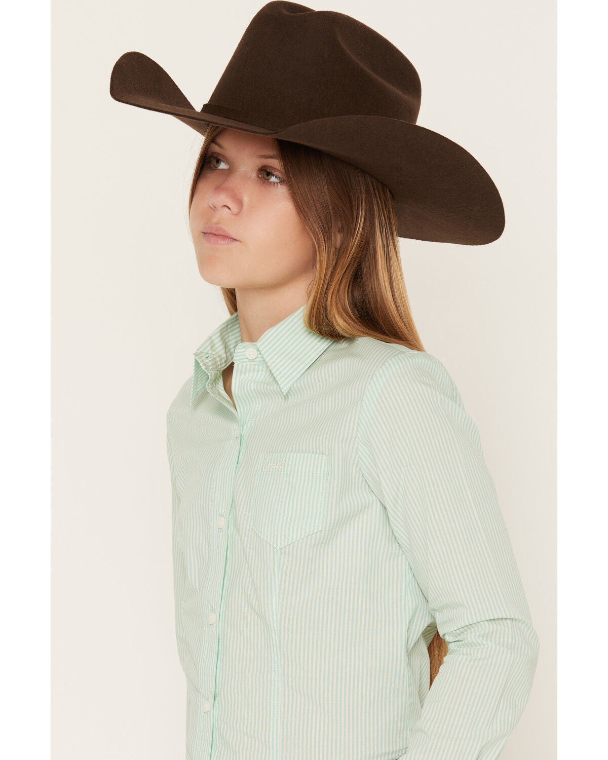 Image #2 - Cruel Girl Girls' Striped Print Long Sleeve Button-Down Western Shirt, Turquoise, hi-res