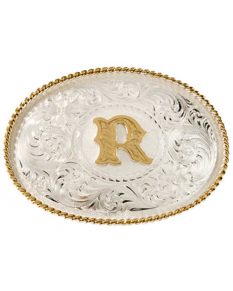 Montana Silversmiths Men's Initial "R" Buckle, Silver, hi-res