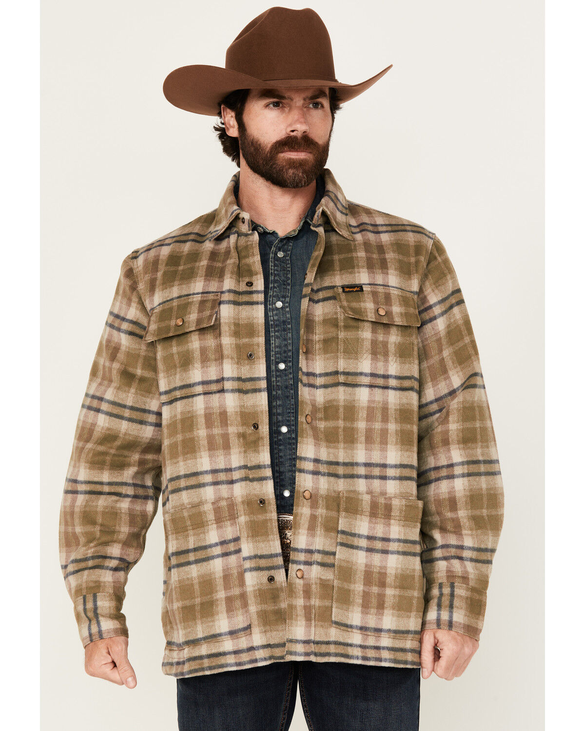 Image #1 - Wrangler Men's Plaid Print Quilted Jacket, Olive, hi-res