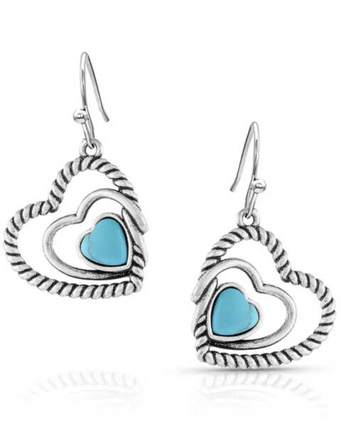 Image #1 - Montana Silversmiths Women's Clearer Ponds Turquoise Heart Earrings, Silver, hi-res