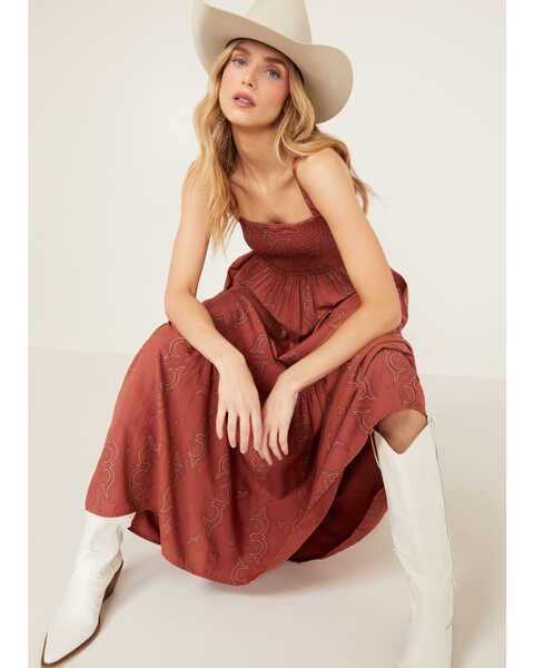 Image #1 - Wrangler Women's Western Print Sleeveless Maxi Dress , Rust Copper, hi-res