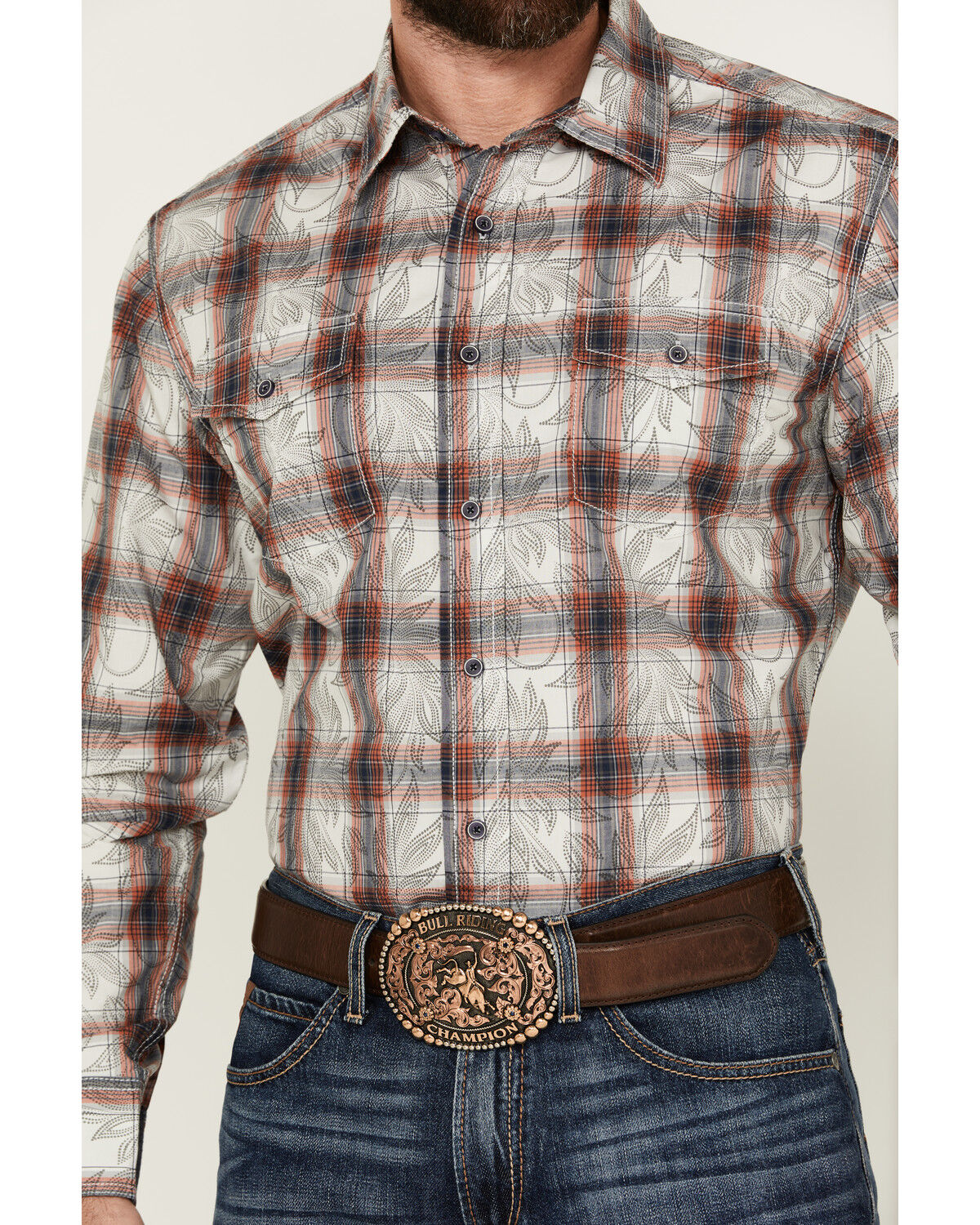 Image #3 - Wrangler Retro Men's Plaid Leaf Print Long Sleeve Button-Down Western Shirt, Multi, hi-res
