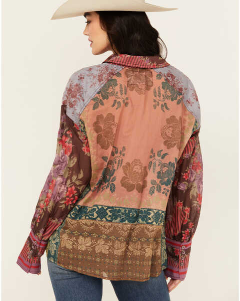 Image #4 - Free People Women's Flower Patch Long Sleeve Button-Down Blouse, Maroon, hi-res