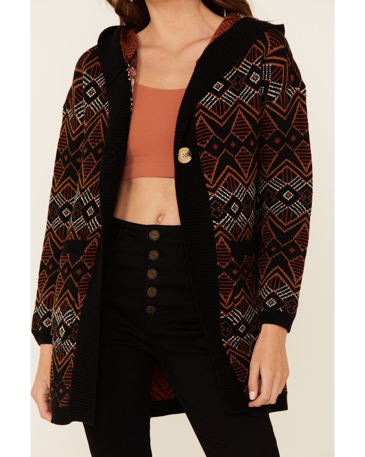 Button down hooded cardigan clearance