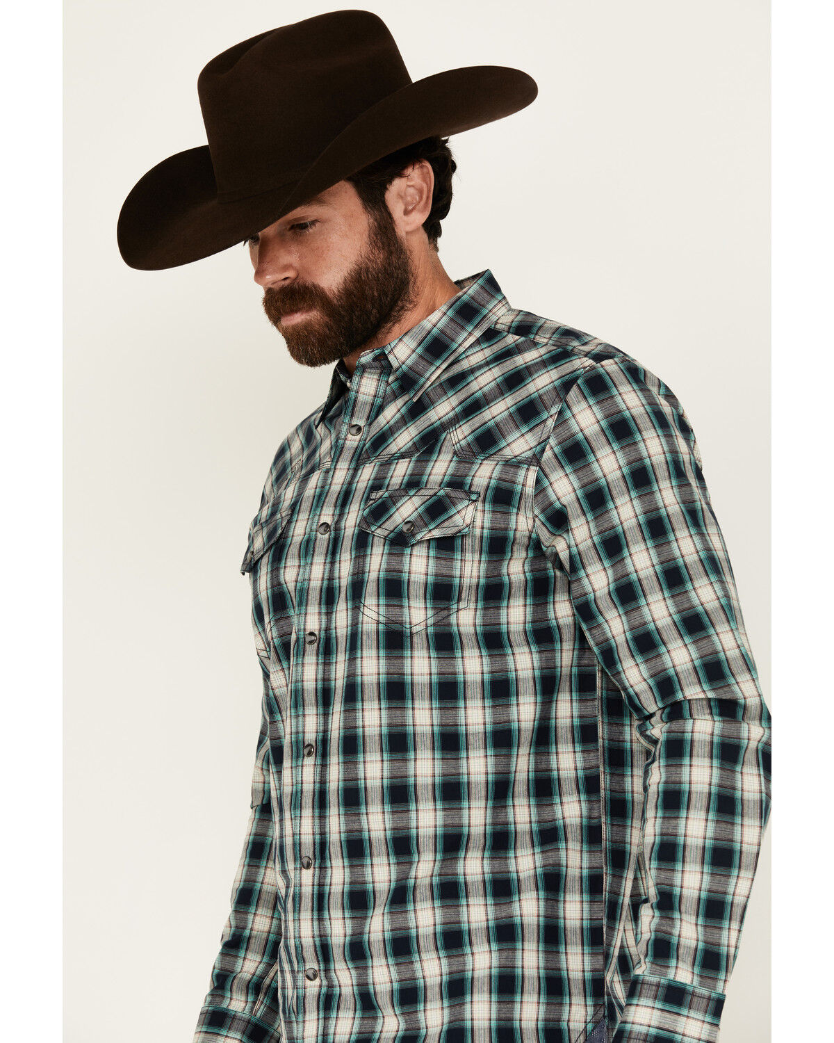 Image #2 - Moonshine Spirit Men's Autograph Plaid Print Long Sleeve Snap Western Shirt, Navy, hi-res