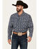 Image #1 - Panhandle Men's Paisley Print Long Sleeve Snap Performance Stretch Western Shirt, Navy, hi-res