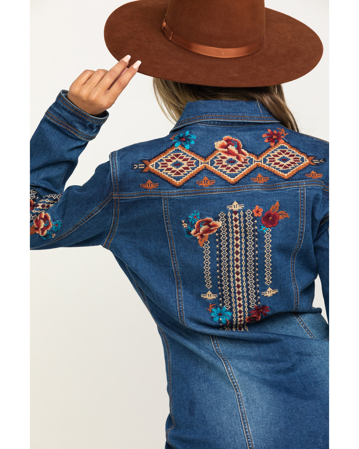 embroidered denim dress