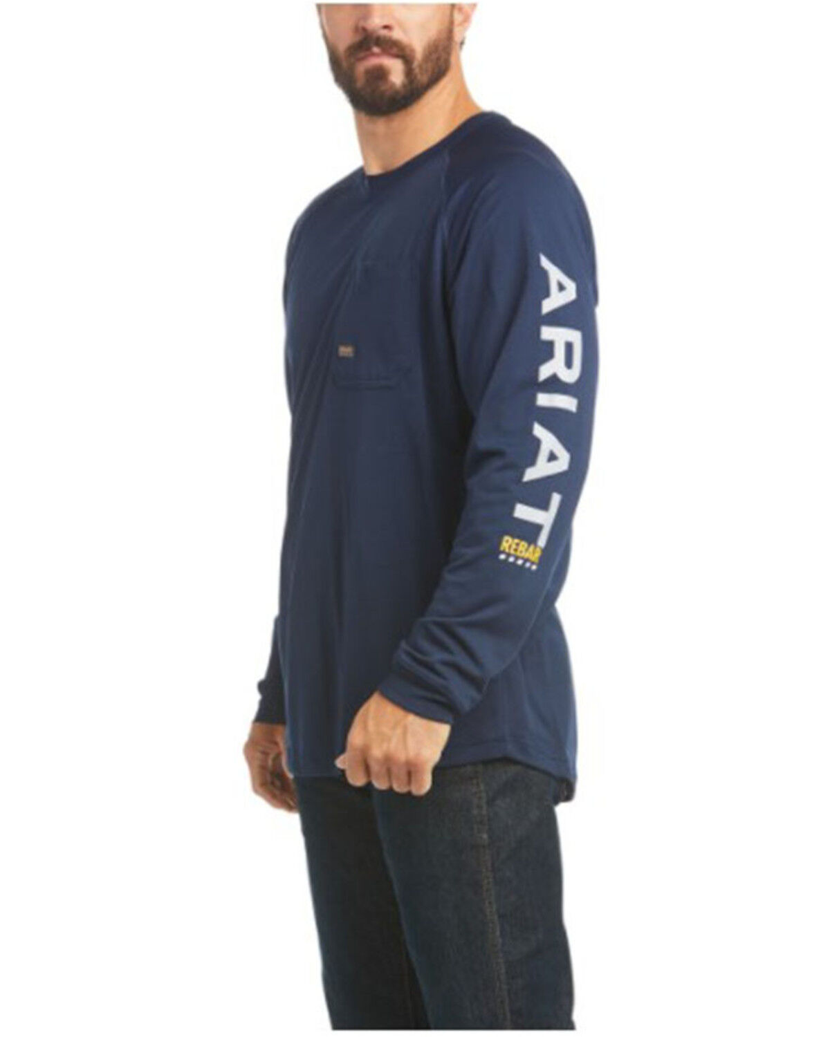 Image #1 - Ariat Men's Navy Rebar Heat Fighter Long Sleeve Work Pocket T-Shirt, Navy, hi-res