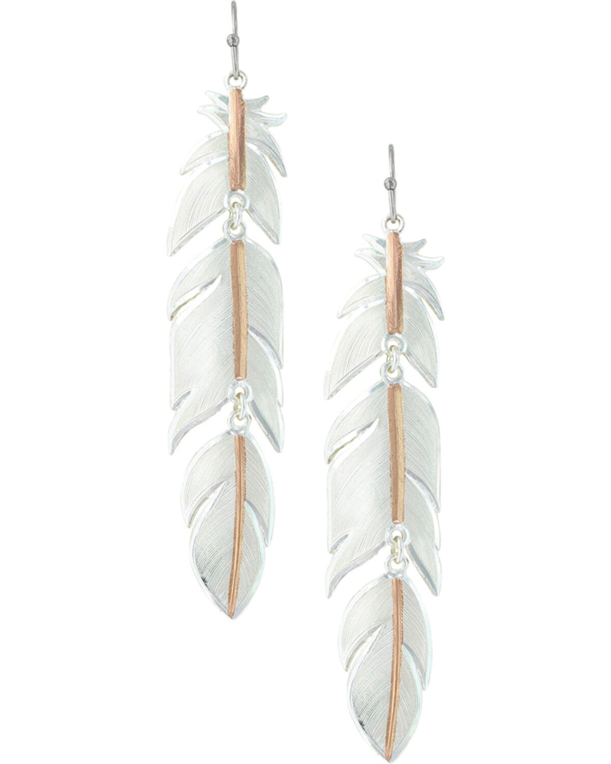 Image #1 - Montana Silversmiths Women's Rose Gold Plume Feather Earrings, Silver, hi-res