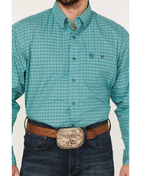 Image #3 - George Strait by Wrangler Men's Plaid Print Button Down Long Sleeve Western Shirt, Green, hi-res