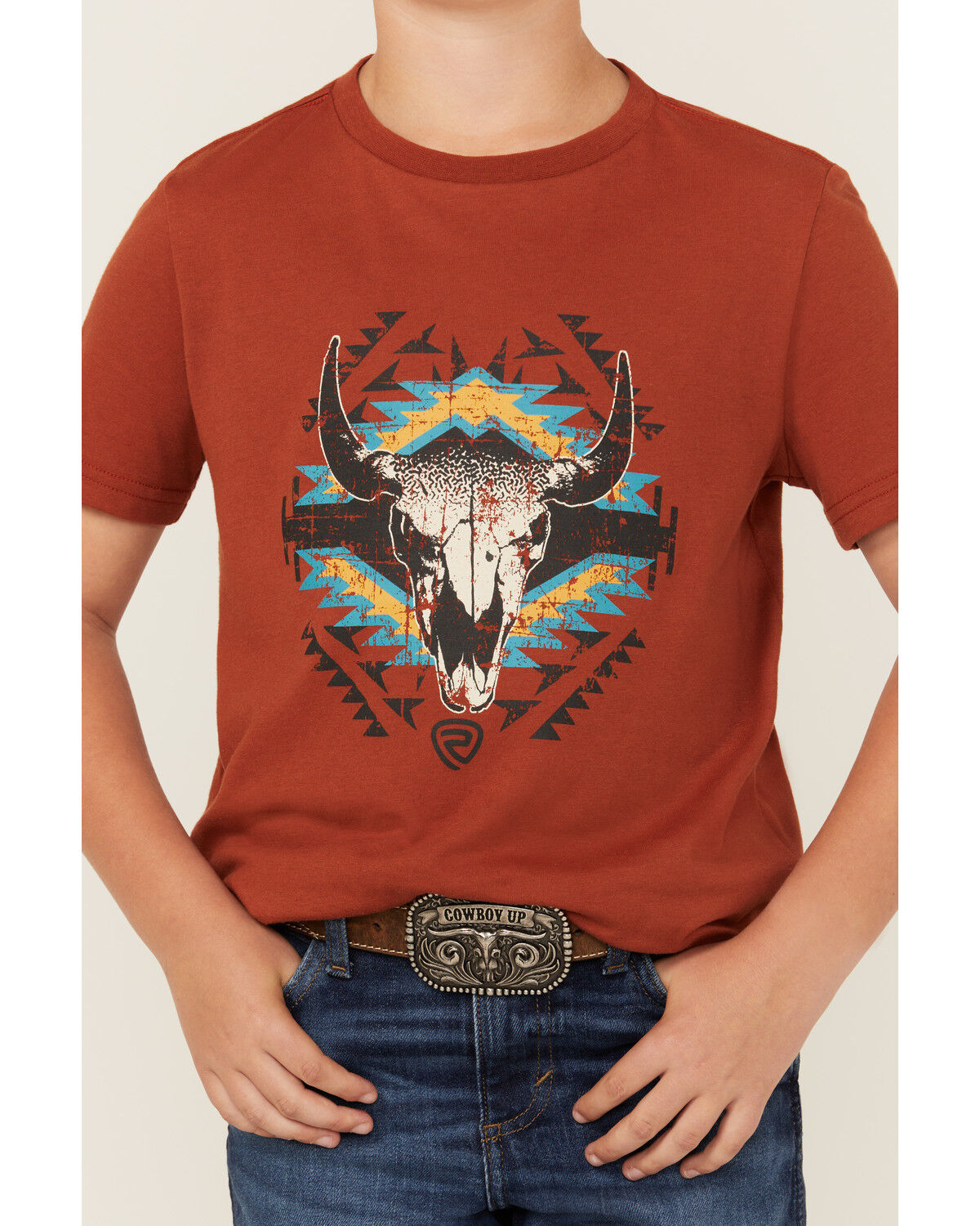 Image #3 - Rock & Roll Denim Boys' Steer Head Short Sleeve Graphic Tee, Rust Copper, hi-res