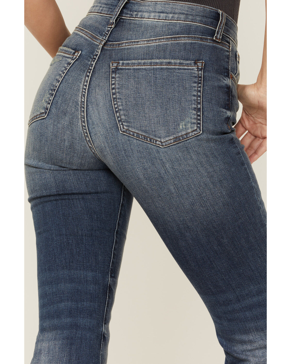 Image #4 - Sneak Peek Women's Vintage High Rise Raw Hem Dark Flare Jeans, Blue, hi-res