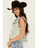 Image #2 - Veveret Women's Light Wash Denim Rhinestone Vest, Light Wash, hi-res