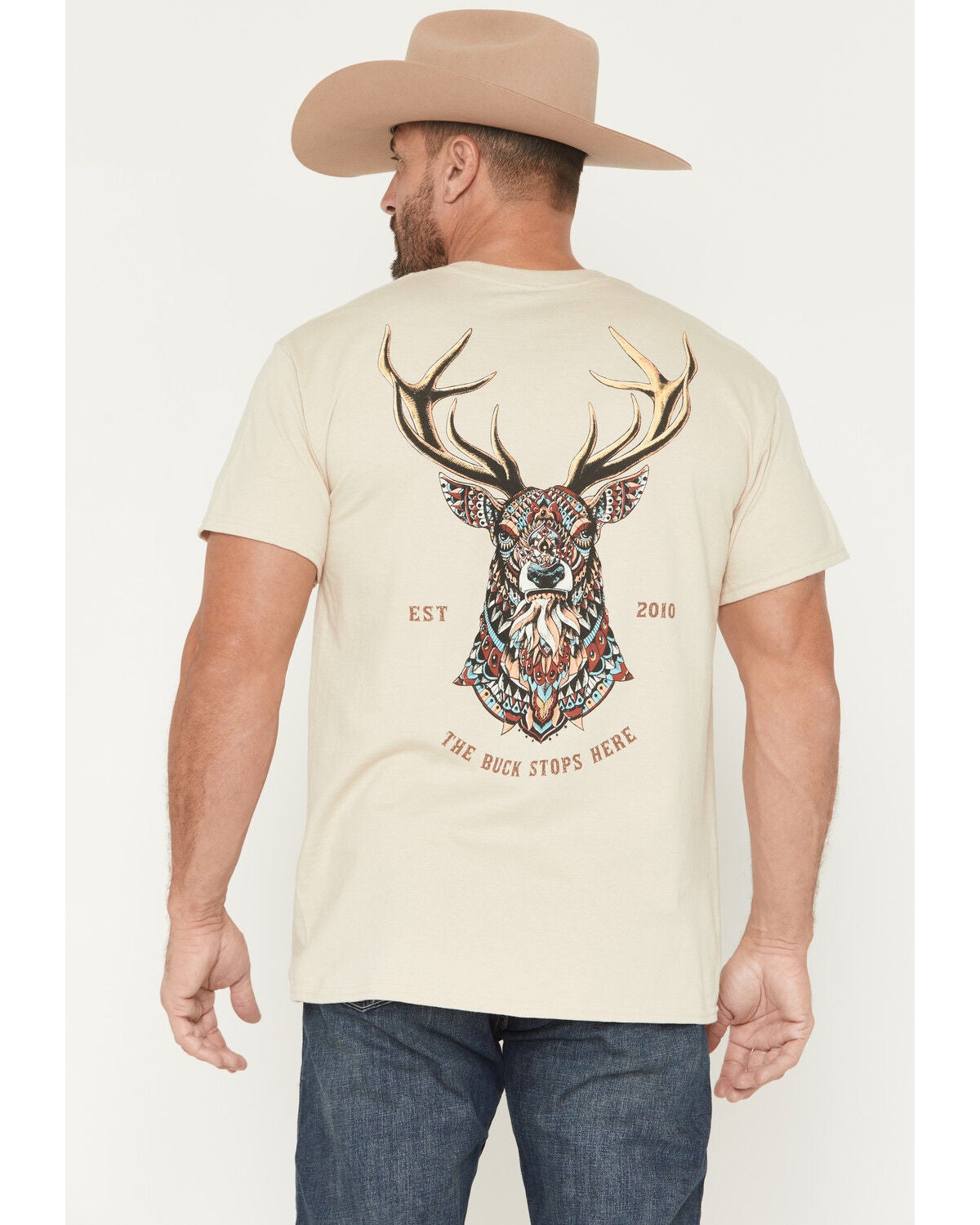 Image #1 - Riot Society Men's Ornate Deer Short Sleeve Graphic T-Shirt, Sand, hi-res