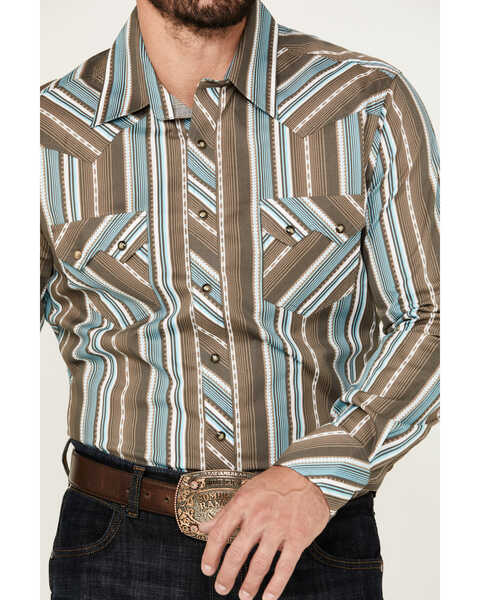 Image #3 - Rock & Roll Denim Men's Serape Striped Print Long Sleeve Pearl Snap Western Shirt, Brown, hi-res