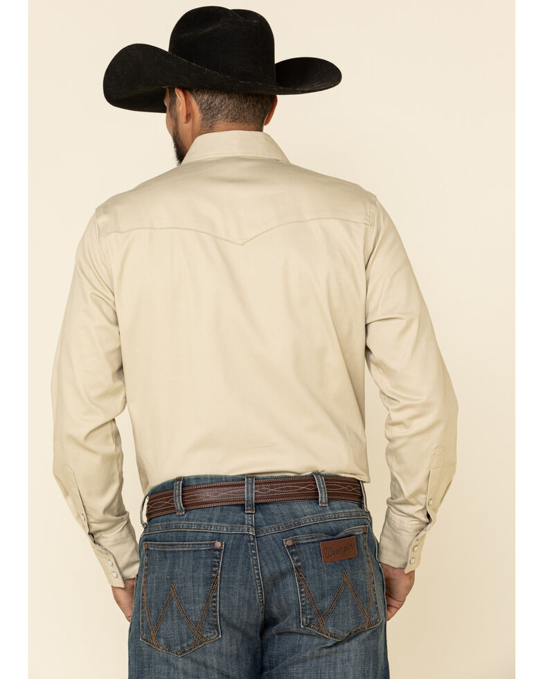 Wrangler Men's Solid Advanced Comfort Long Sleeve Work Shirt, Sand, hi-res