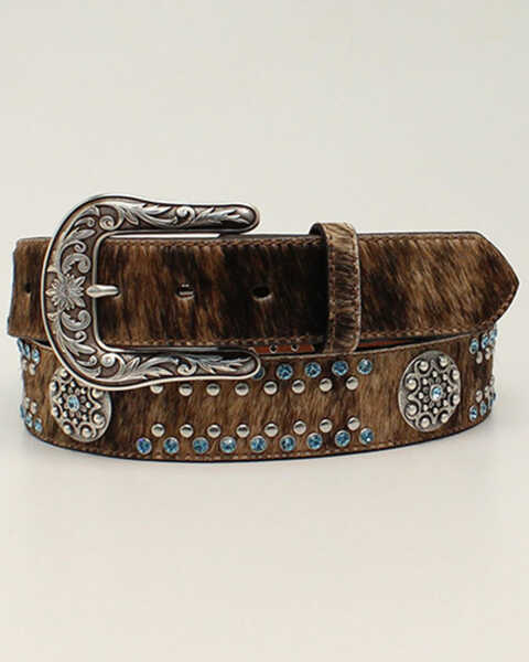 Image #1 - M & F Western Women's Calf Hair Concho Studded Belt, Brown, hi-res
