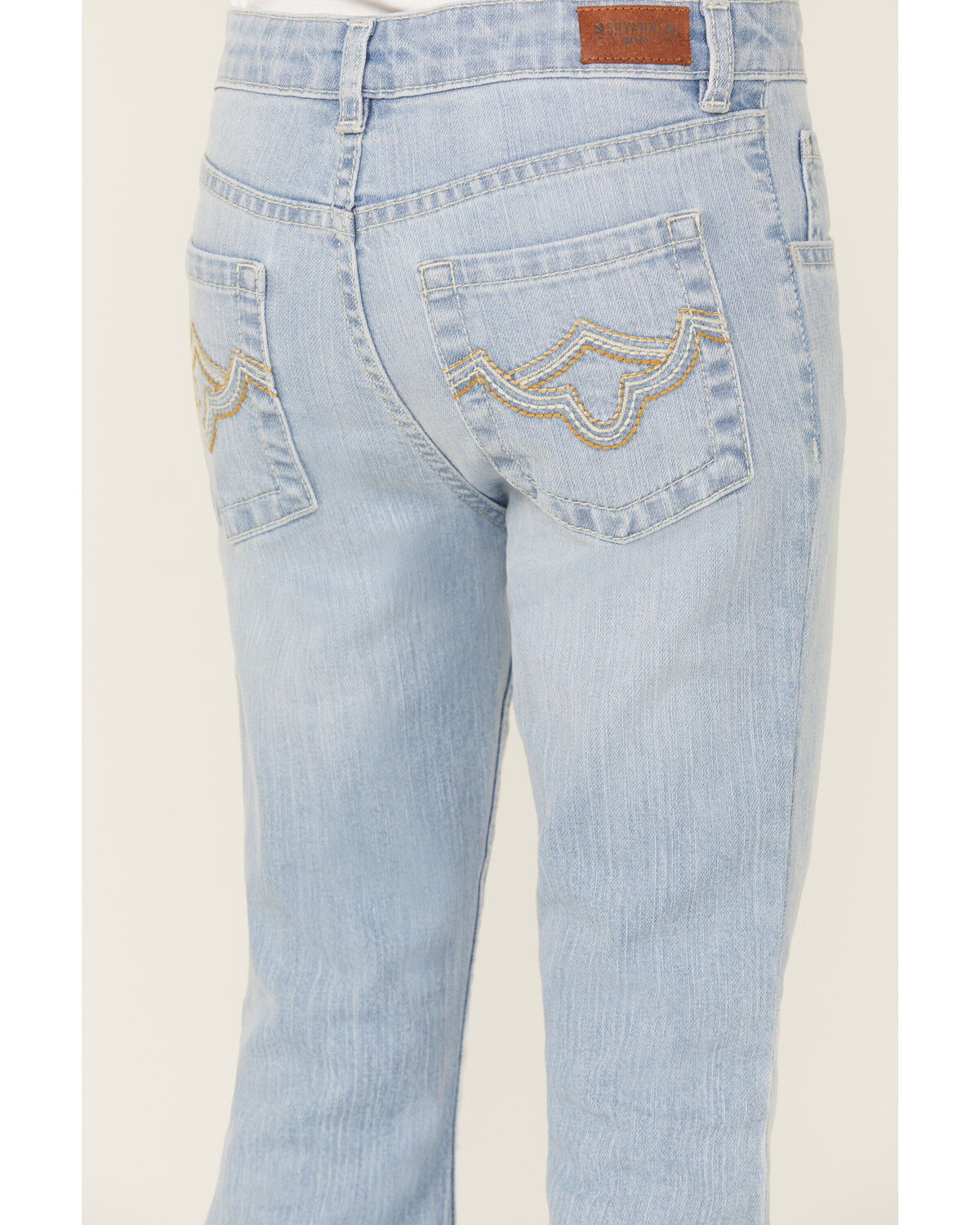 Image #4 - Shyanne Girls' Destructed Knee Flare Jeans, Light Wash, hi-res