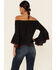 Shyanne Women's Black & Rust Stripe Off-Shoulder Long Sleeve Top, Black, hi-res