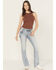Image #3 - Miss Me Women's Medium Wash Mid Rise Americana Fleur de Lis 32" Bootcut Stretch Denim Jeans, Medium Wash, hi-res